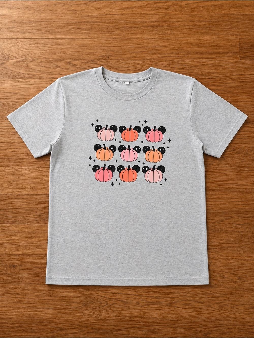 Disney Gray Tee with Pink & Orange Mickey Pumpkin Graphic